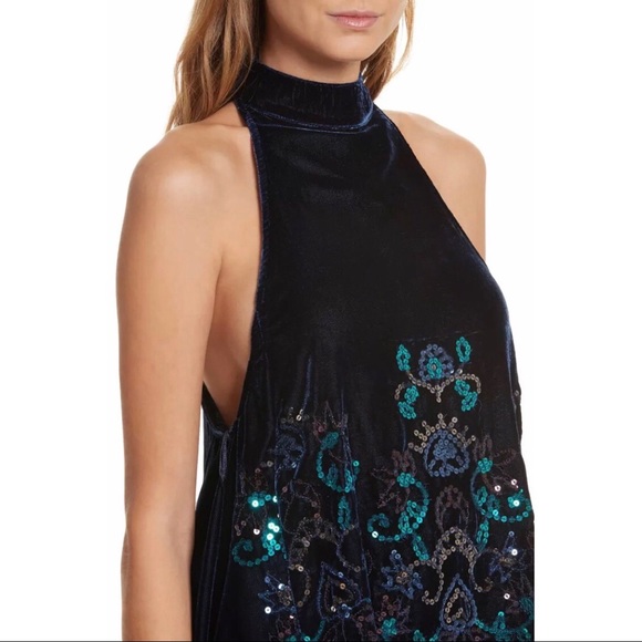 Free People Navy Velvet Swing Beaded Dress - Picture 4 of 8
